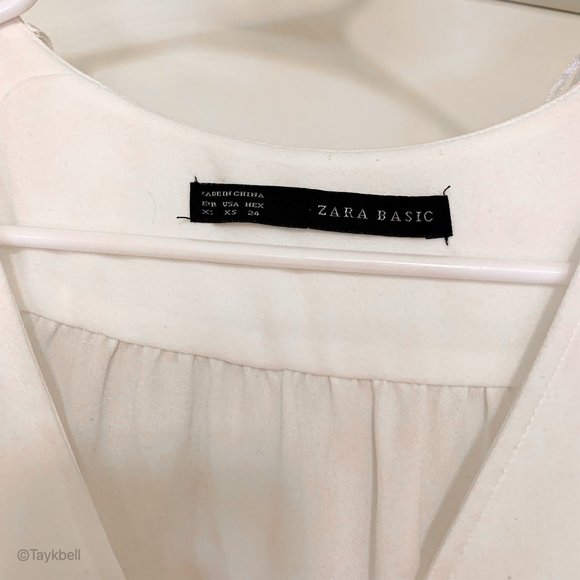 Zara white summer dress front zipper cinch waist - Picture 5 of 7